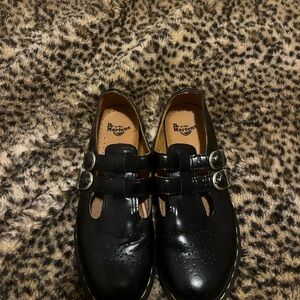 dr martens 8065 mary janes black leather with gold buckle detailing